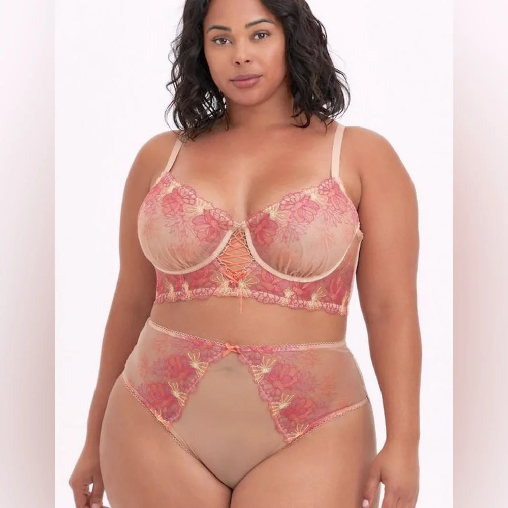 Torrid Floral Mesh Embroidered Bra - Pink and Gold - Picture 3 of 6